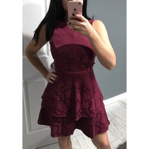 Burgundy paisley A line layered dress Sz XS